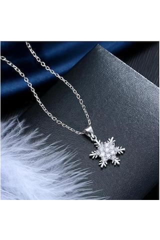 Brezza Lusso Jewelry Gümüş Kar Tanesi Kolye Küpe Set Gümüş Kolye Set 45 CM