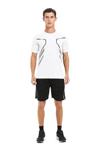 Genius Store Erkek Spor Tişört Antreman Gym Polyester Erkek Sporcu T-shirt Şeritli-tişört Beyaz