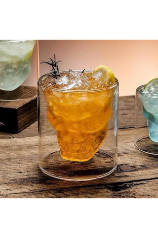 1 Parça Çift Wal100 Ml Kafatası Kafa Şekli Atış Cam Kupası Kokteyl Gözlük Bardak Hediye Kocası Şeffaf Altın