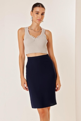 Astarlı İthal Krep Küp Etek - 34097 - Lacivert