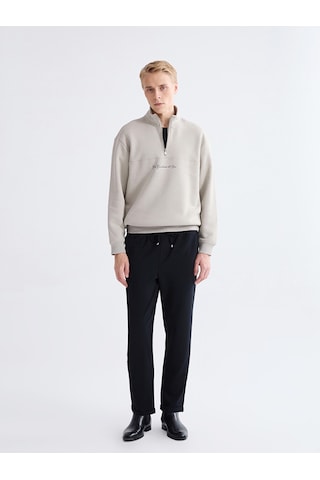 Lcw Vision Bej Dik Yaka Baskılı Erkek Kalın Sweatshirt