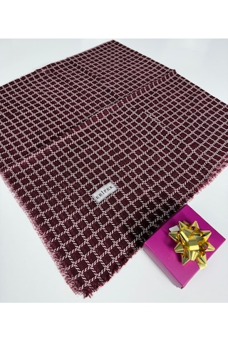 Eripek Desenli Flamalı Keten Eşarp- 06112 Bordo