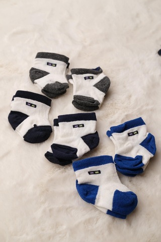 9'lu Yenidoğan Erkek Pamuklu Bebek Çorabı Karışık Desenli Çok Renkli