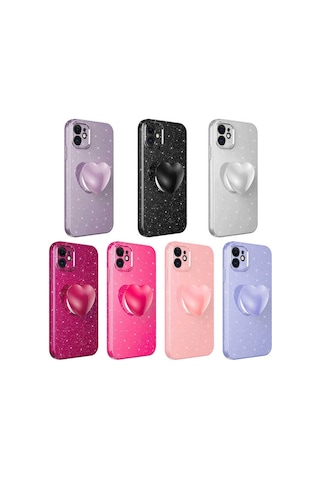 Apple Uyumlu iPhone 11 Kilif Simli Pop Soketli Kalp Kapak 553933565