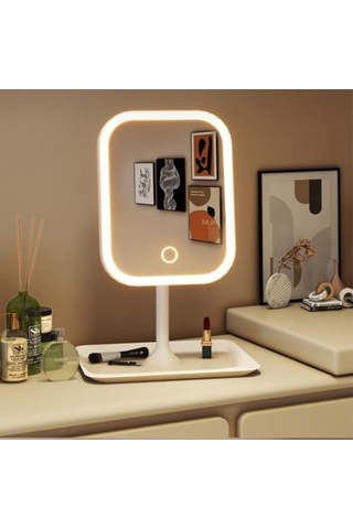 Led Işıklı Ayarlabilir Makyaj Aynası, Usb Şarj Edilebilir, 3 Işık Fonksiyonu, Parlaklık Ayarlı Ve Organizer Tabanlı Taşınabilir Kozmetik Ayna Beyaz Açık Bej