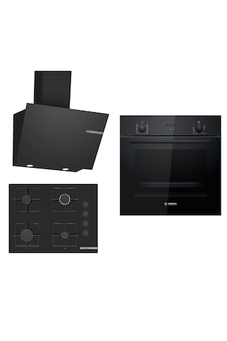 Bosch HBF512BB1T - POP7C6P30O - DWK66PJ60T Siyah Ankastre Set