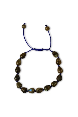 Pozitif Doğal Taş Damla Kesim Labradorit Bileklik Makrome Ayarlı 651-2 Açık Gri