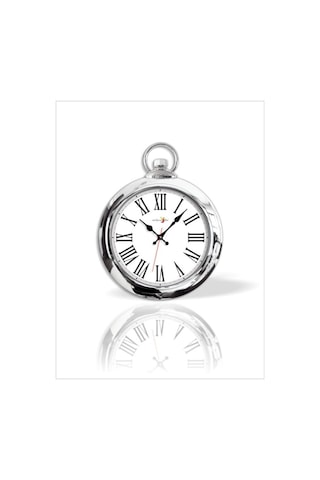 Kromajlı 42Cm Çerçeve Romen Rakkamlı Beyaz Zemin Cam Duvar Saati Gümüş