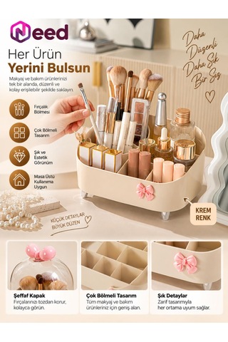 Need Şeffaf Kapaklı Toz Korumalı Fırçalık Bölmeli Makyaj Organizeri Kozmetik Düzenleyici Krem Nd-8069-crm