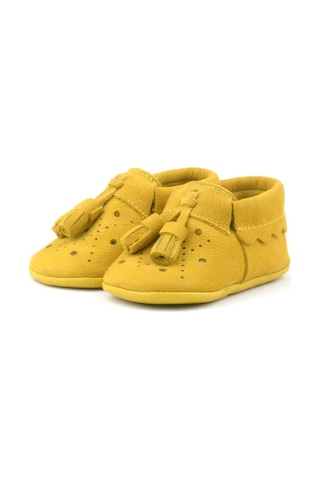 Hapshoe Hapshoe Kids Hakiki Deri Sarı Püsküllü Lastikli Bebek Patik Sarı