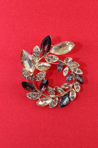 Zeytin Dalı Çelenk Broş. Gold Pırlanta Taşlı Zeytin Dallı Yaka İğnesi Çiçek Broş, Erkek Kadın Broş Gold