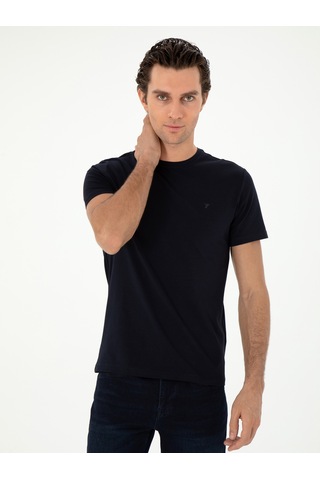 Lacivert Slim Fit Bisiklet Yaka Merserize Basic T-shirt