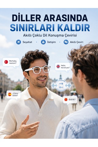 Beyaz Kameralı Akıllı Gözlük Yapay Zeka Görüntü Tanıma Bluetooth Müzik Telefon Görüşme Dokunmatik Kontrollü
