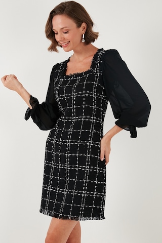 Lela Regular Fit Kare Yaka Balon Şifon Kollu Mini Bayan Elbise 611El0532 Siyah