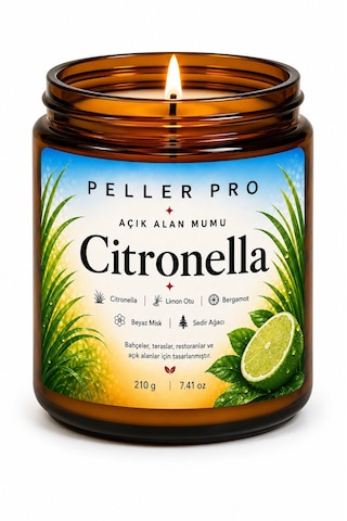 Sivrisinek Kovucu Mum 210 Gr Açık Alan Mumu Bahçe Balkon Teras İçin Citronella Aromatik Mum Beyaz