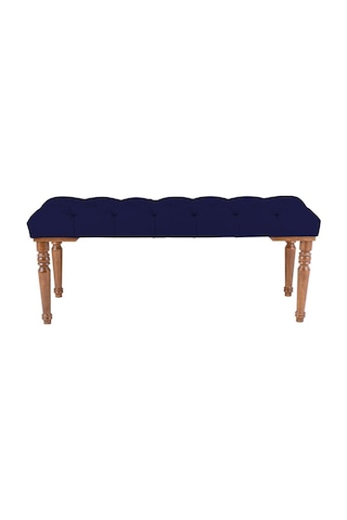 Gazzini Classic Torna Gürgen Ahşap Ayak Chester Model Kapitoneli Mavi Puf Bench - Ceviz Ayak