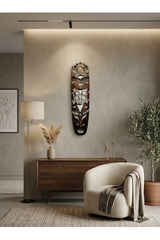 Dekoratif Ahşap Totem Aborjin Tiki Mask 49cm El Yapımı Duvar Deko
