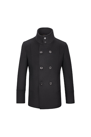Hatemoğlu Siyah Slim Fit Kruvaze Yünlü Kaşe Kaban 2981708 Siyah
