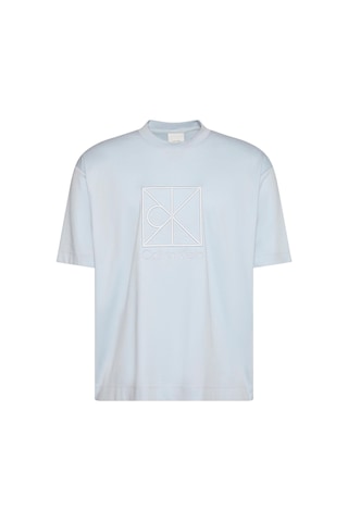 Calvin Klein Ss Erkek Relaxed Premium Interlock Emblem Mavi T-shirt-13477 Mavi