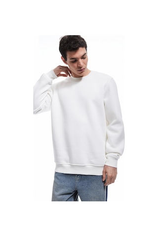 Koton Pamuklu Uzun Kollu Bisiklet Yaka Erkek Basic Sweatshirt Beyaz 6wam70017mk Beyaz