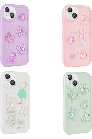 Apple Uyumlu iPhone 15 Plus Kılıf Kabartma Figürlü Parlak Zore Toys Silikon Kapak Caselab