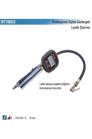 Nt Tools Profesyonel Dijital Göstergeli Mandallı Lastik Şişirme Tabancası 10 Bar/150 Psi Ntt8603