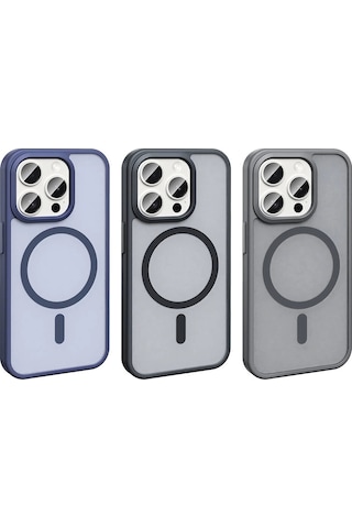 Apple Uyumlu iPhone 15 Pro Max Kılıf Magsafe Şarj Özellikli Mat Arka Yüzey Redclick Sio Kapak - Gri