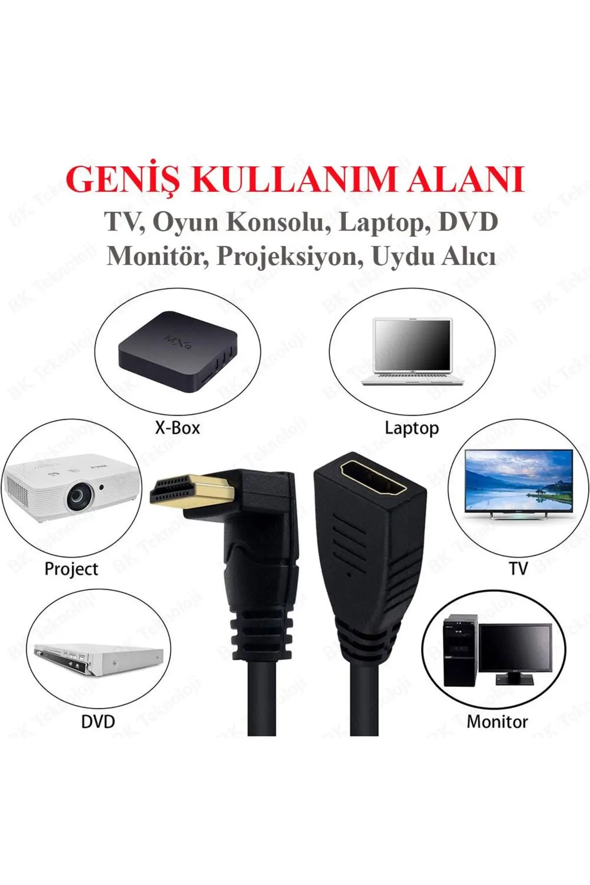 Hdmı Uzatma Kablosu 90 Derece L-tipi Hdmı Erkek Dişi Adaptör Kablosu Dirsek Uzatma Kablosu Hd - 50cm 001