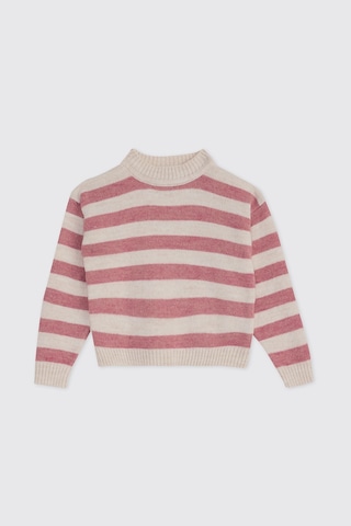 Panço Kız Çocuk Çizgili Triko Pembe Kazak