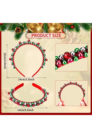 2'li Paket Noel Kafa Bandı Ve Noel Çanı Saç Bandı Kız Çocuk Saç Bandı Kırmızı Yeşil Gümüş Saç Aksesuarları Çok Renkli