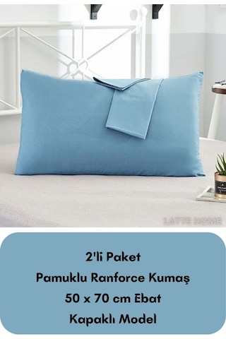 Mavi Renkli Ranforce Pamuklu Kumaş Kapaklı Yastık Kılıfı 2'li Pak