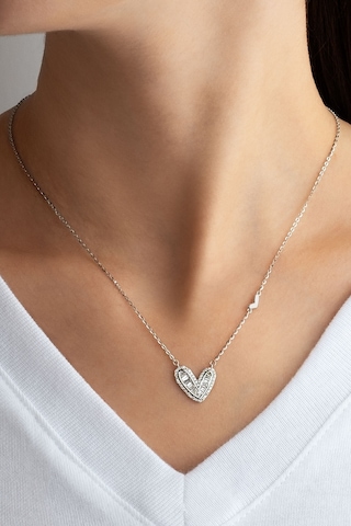 Love 18 Ayar Beyaz Altın Kaplama 45 Cm Gümüş Kalp Kolye