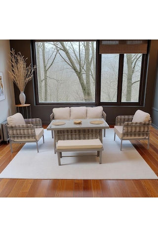 Liora Üçlü Rattan Bahçe Oturma Grubu 3+1+1+sehpalı Bahçe Takımı