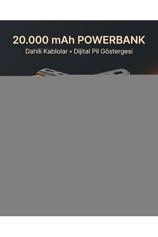1. Çoklu Çıkışlı 20000 Mah Powerbank Entegre Kablolu Dijital Ekranlı Taşınabilir Şarj Cihazı