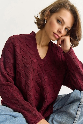 Shade Kadın Oval Yaka Saç Örgü Oversize Triko Kazak Tk241277 60284091 - Bordo
