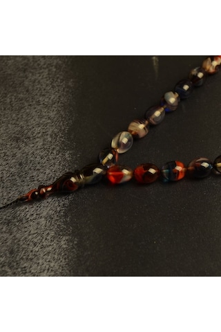 Arpa Kesim 8x11 Mm Ateş Kehribar Sistem Püsküllü Tesbih Çok Renkli