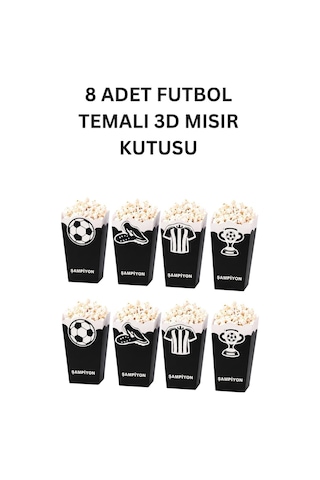 Siyah Beyaz Futbol Temalı Doğum Günü Parti Seti İyi Ki Doğdun Banner, Gözlük, Pasta Süsü Ve Mısır Kutusu Beyaz - Siyah