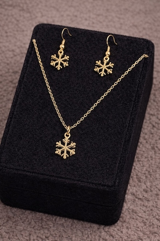 Gümüş Rengi Kar Tanesi 2li Kolye Küpe Set Takımı Sarı