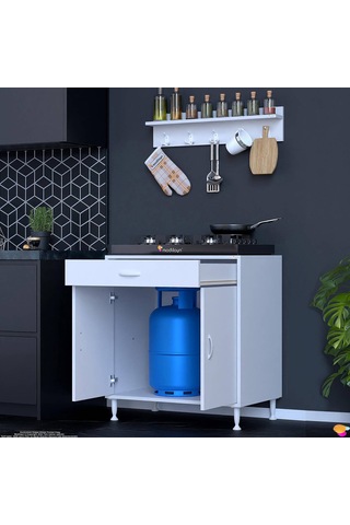 Modilayn Doqu Xxxl Set Ocak Altı Dolap 80x88x48 Cm, Çekmeceli, Kapaklı, Tüp Bölmeli Ve Baharat Raflı Beyaz