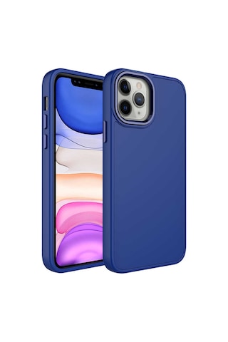 Apple iPhone 12 Pro Max Uyumlu Metal Çerçeve Ve Buton Tasarımlı Silikon Luna Kılıf Lacivert Lacivert