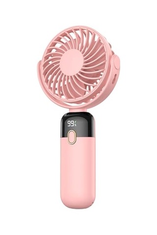 K70 Taşınabilir Şarjlı El Vantilatörü 2400mah 360 Döner Başlıklı Ve Standlı Dijital Ekranlı Soğutucu Fan Pembe