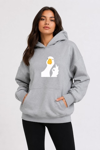 Herkesemoda Ördek Baskılı Kapüşonlu 2 İplik Şardonlu Sweatshirt Gri