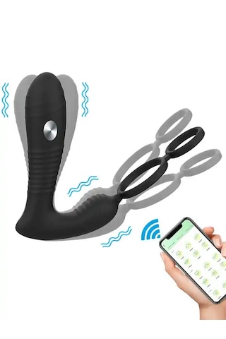 Fastieshop Telefon Kontrollü Şoklu Penis Halkalı Anal Vibratör