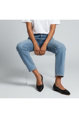 Ne&ve Shoes Siyah Hakiki Deri Örgü Detaylı Kadın Sivri Burun Şık Ve Rahat Babet