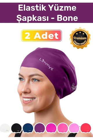 Premium Su Geçirmez Silikon Yüzücü Havuz Ve Deniz Bonesi Elastik Yüzme Şapkası 2'li Set Çok Renkli