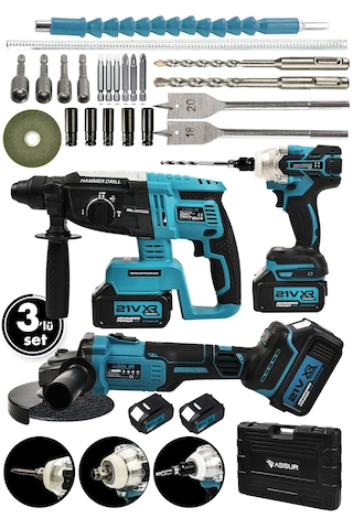Assur ASR1021-02-05 21V Hilti Somun Sökme Taşlama 3'lü Set Mavi
