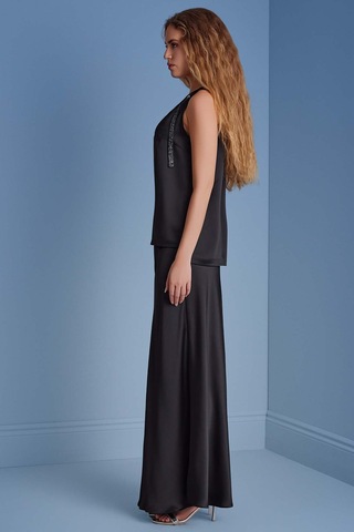 Evaze Siyah Saten Etek Siyah