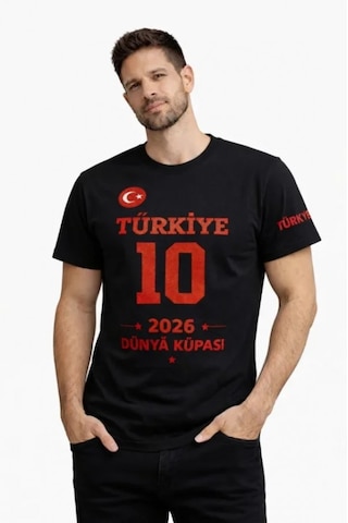 Efnaz Style Erkek Türkiye Baskılı Tişört 2026 Dünya Kupası Taraftar Forma T-shirt - Siyah