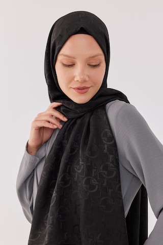 Mirsoy Scarf Daka Desen Parlak Jakar Şal - Siyah Siyah