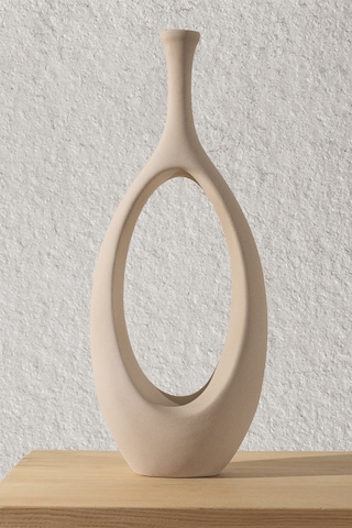 Koza Home Gracil Özel Taş Doku Vizon İskandinav Seramik Vazo 20x5x55cm 6268 Standart